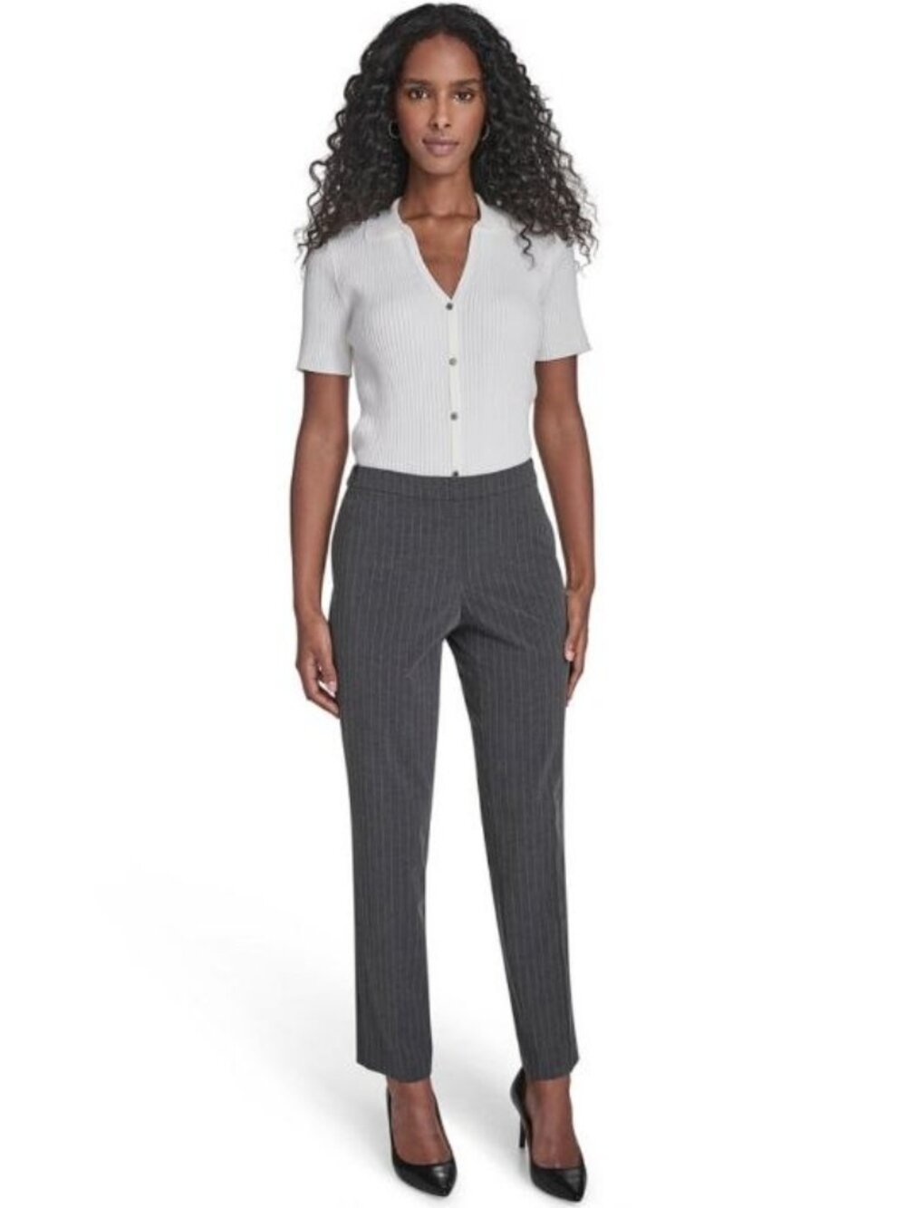 Calvin Klein Pinstripe Highline Pants Heather Charcoal Multi Size 18W